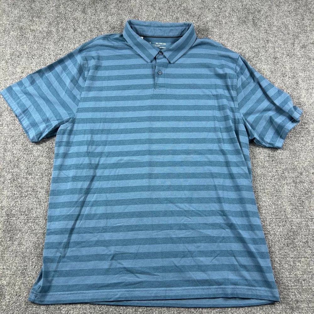 Under Armour Polo Shirt Mens 2XL Blue Striped HeatGear Loose‎ Fit Short Sleeve